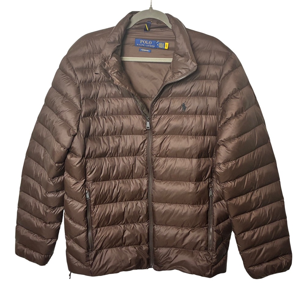 Polo Ralph Lauren Puffer Jacket Mens Medium Brown Performance Quilted Full Zip